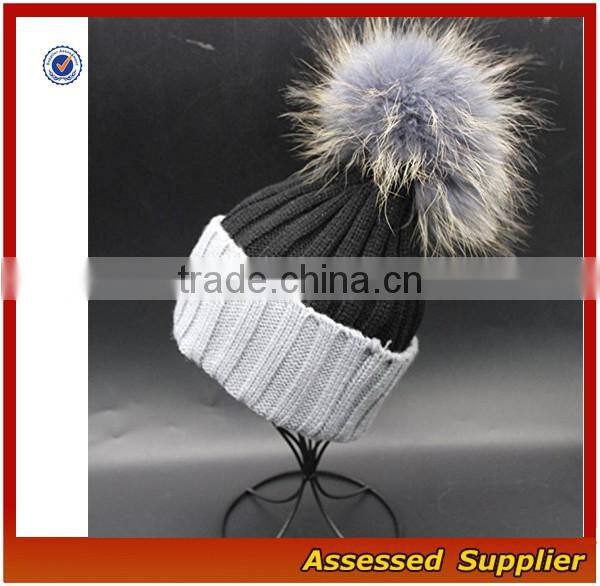 Custom fashion real raccoon fur pom pom hat beanie cap for wholesale free samples-T69-ZT