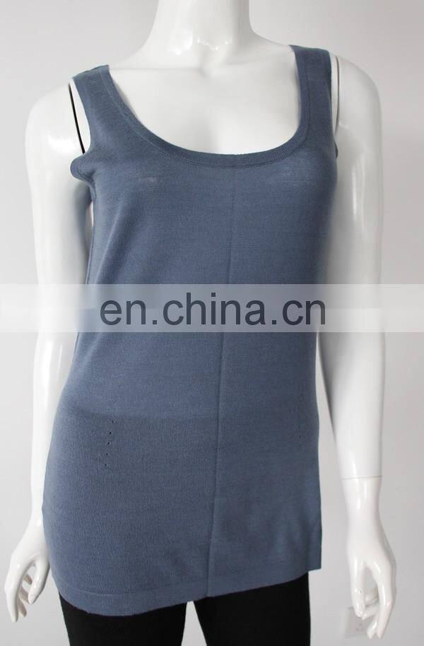 summer wear sleeveless 14gg knitted women pure cashmere tops