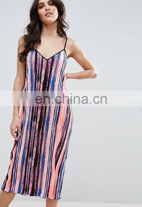 2017 Latest Design Midi Pencil Dress Splash Print V-neckline Dress Adjustable Straps Dress For Women