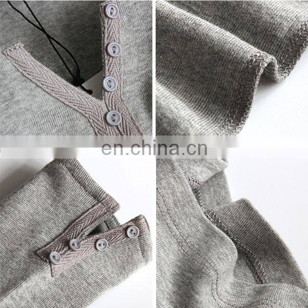 Woman long sleeve t-shirt V neck custom cotton t-shirt with buttons