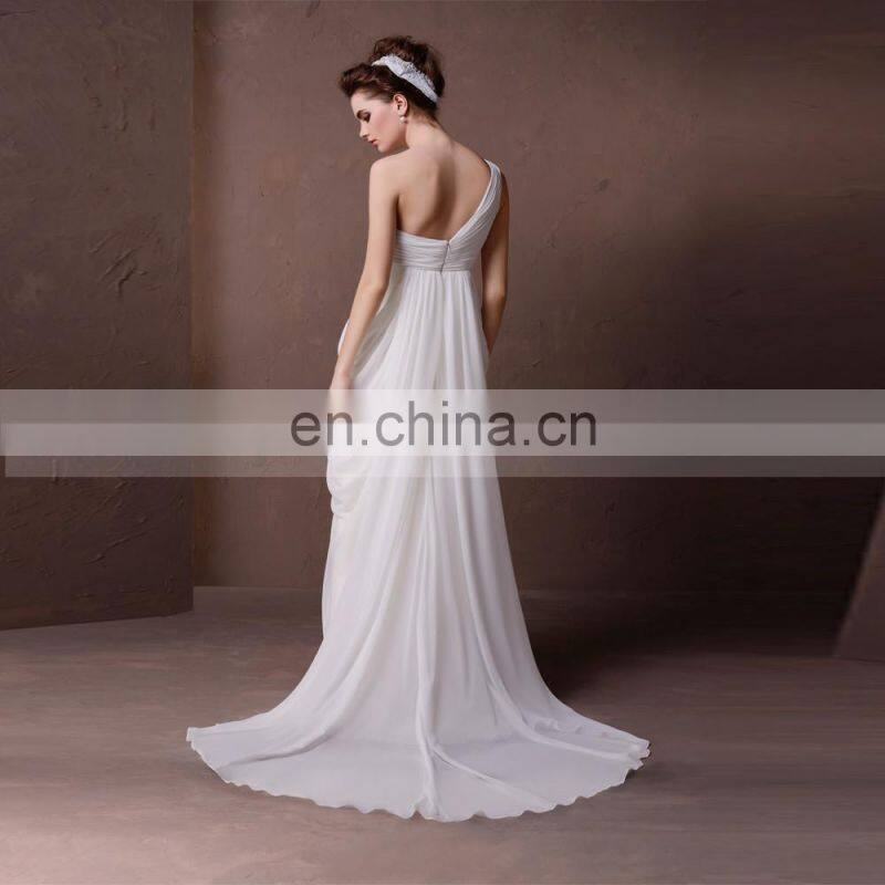 Simple One Shoulder Pleated Chiffon Wedding Dress Beaded Belt