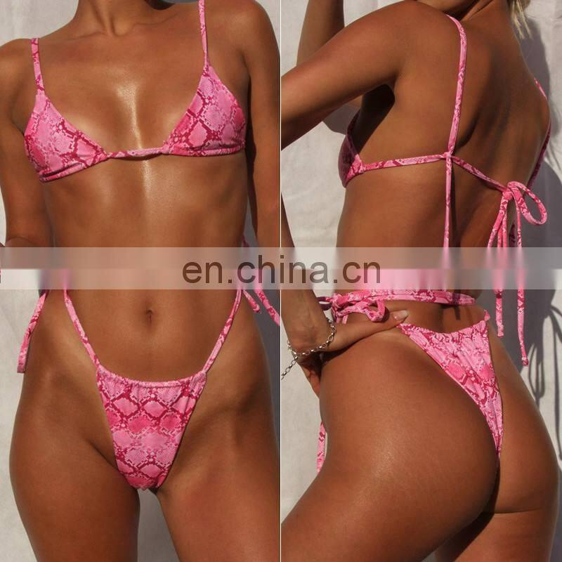 New Sexy Brazilian Snake Print Bikini Set Women Bandage Sling Thong Beach Bikini Mujer Two Piece Padded Swimsuit