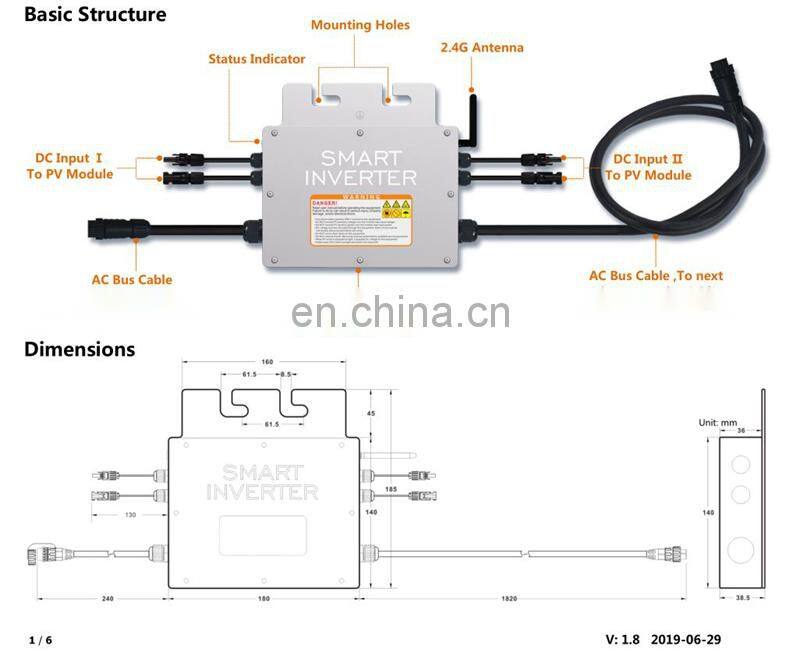 Max Output Power 700W Input 18V-50V Output 120V+230V SG700MD (Regular) Solar Power Micro Inverter