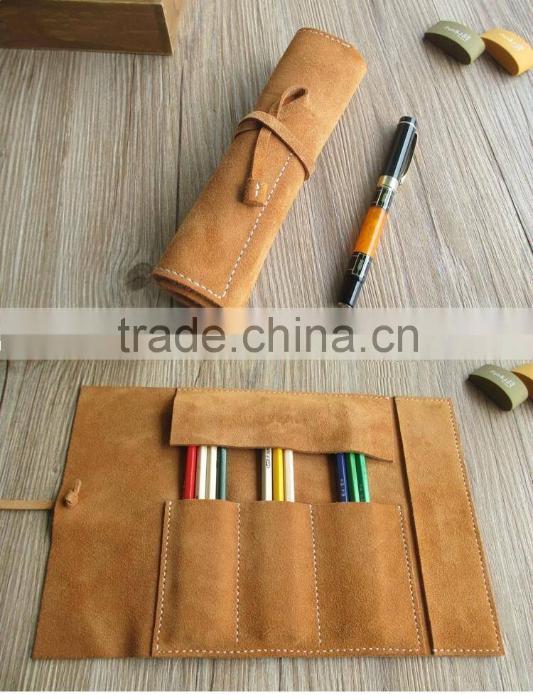 handmade cow leather cosmetic organizer bag large capacity makeup organizer pen holder bag