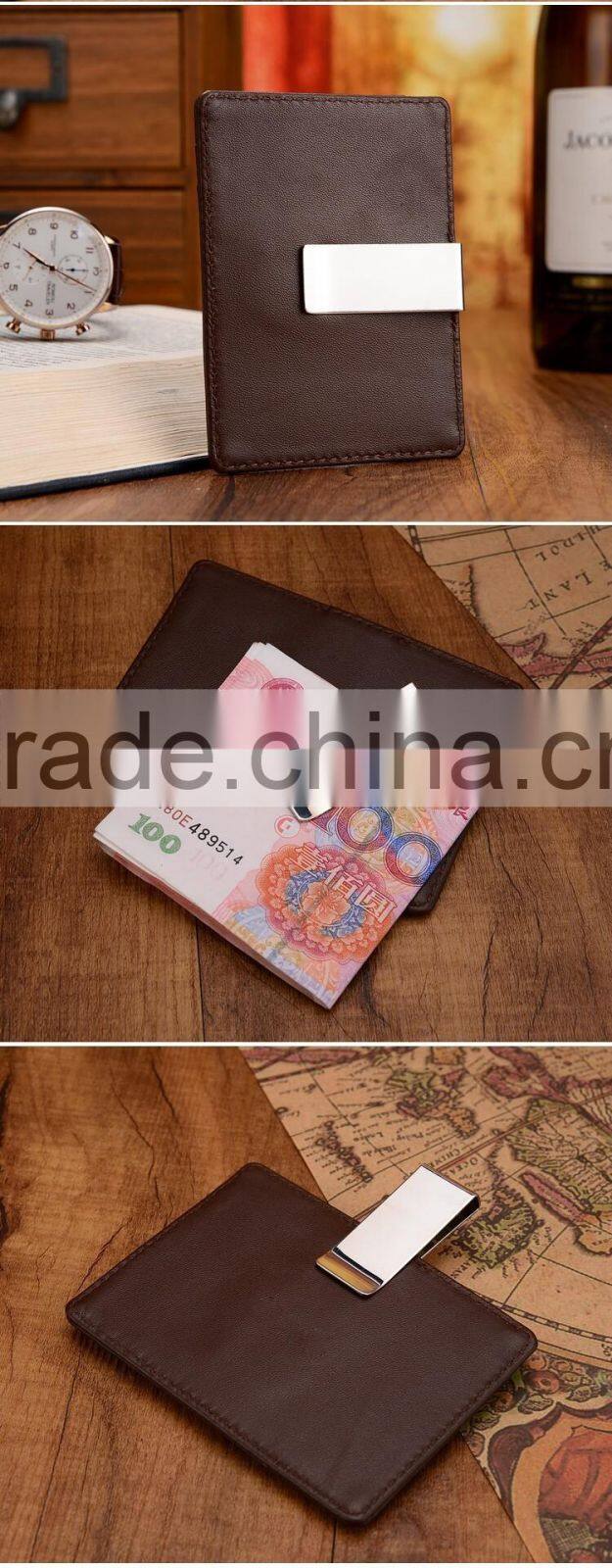 Fashion Design Genuine Leather high capacity Business Name Credit Card Holder pocket wallet with money clip