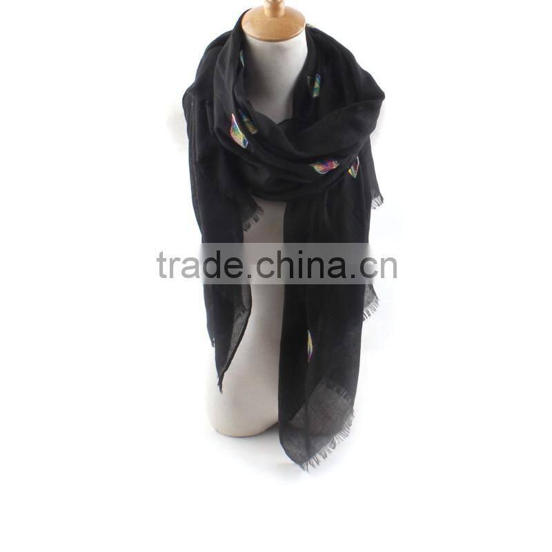 2016 Spring Newest Colorful Leaf Hand Embroidery Designs Cotton Scarves