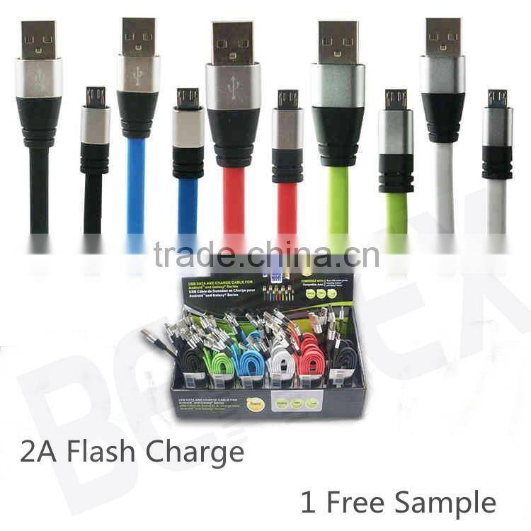 Flat 24AWG Micro USB Extension Cable with 2A Flash Charge