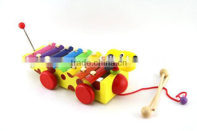 Kids wooden dog pull toy xylophone drag toy