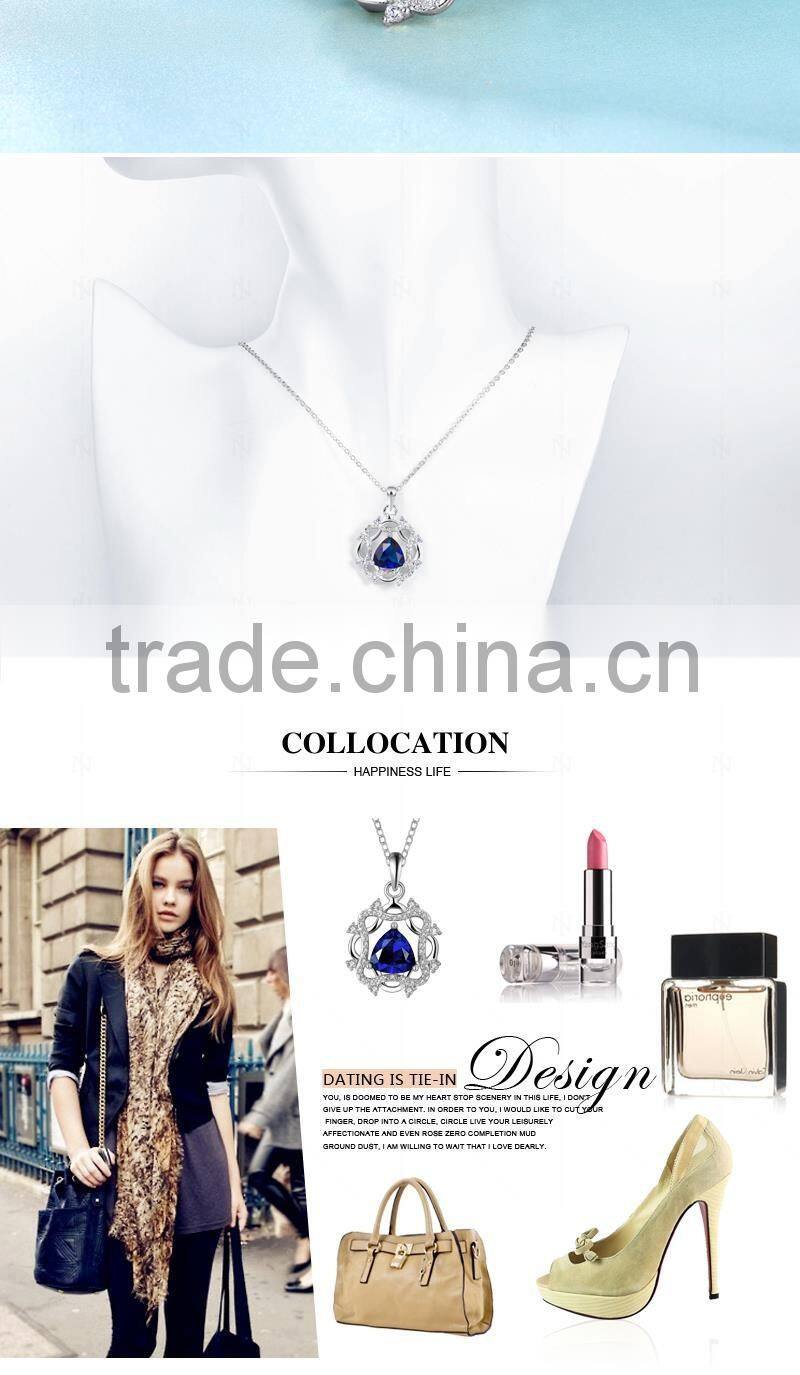 necklace jewelry design in hollow style with blue big zircon