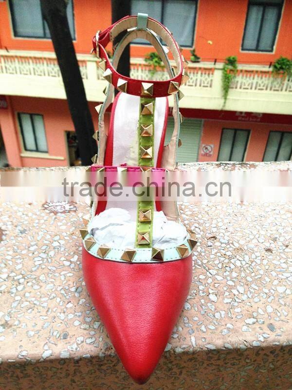 Head Designer Fmous Brand Lady Shoes Fashion Rock with Studes Sandal,High Slingback Shoe,Model T-Strap Heels Pump Shoe Women