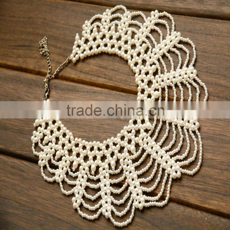2016 Fine Jewelry Gold bib necklace with pearl, artificial pear statement necklace, simulated pearl pendant necklace for lady