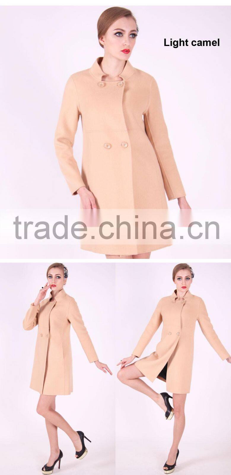 Spring Fashion Lapel Women Medium Length Slim Fit Wool Coat