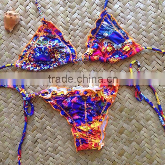 2015 Swimwear Bikini Bathing Suit Push Up Bikini Brazilian Vintage blue bikini