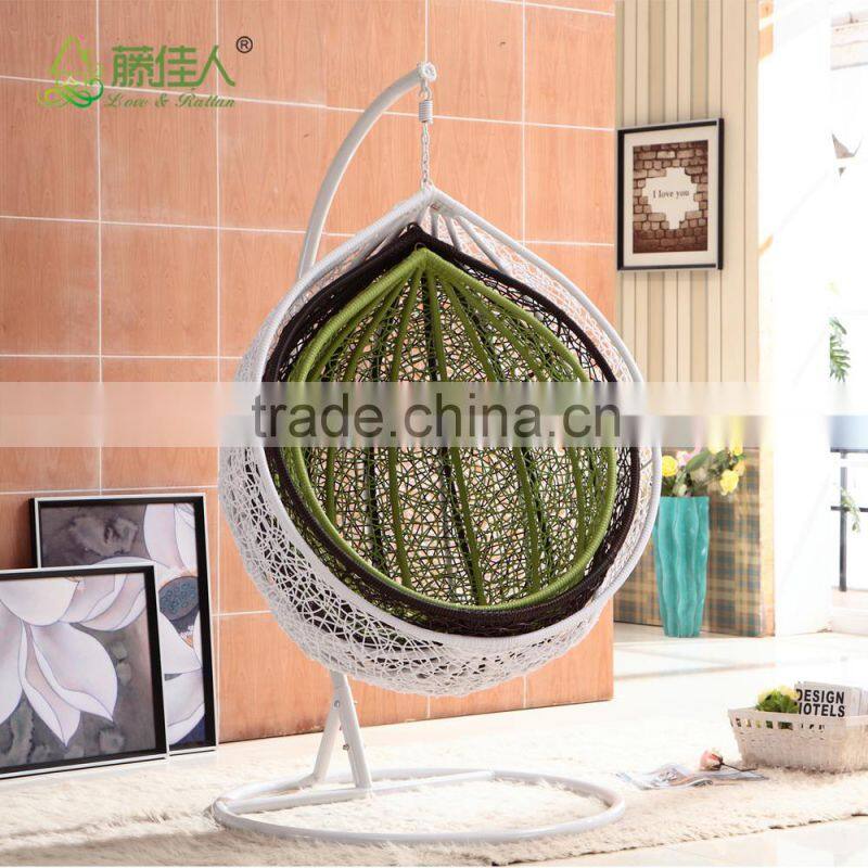 New Trendy Indoor Outdoor Bedroom Balcony Resin Plastic PVC PE Rattan Wicker Single Seat Swing Chair