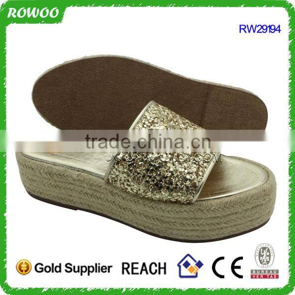 Shiny glitter lady wedge manufacturer wholesale Slip on shoes