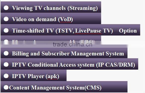 End to End iptv solutions with total System (iptv transcoder,dvb-s2 to ip gateway,iptv middleware,STB)