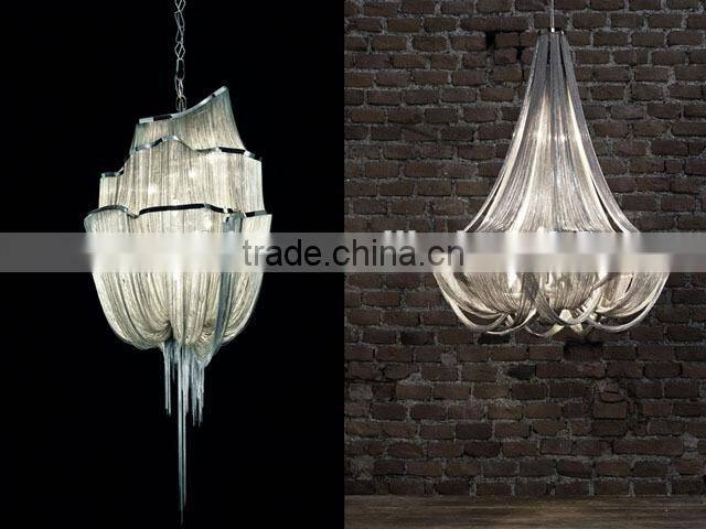 Aluminium Chrome chain suspension chandelier ceiling for Hotel Banquet Hall