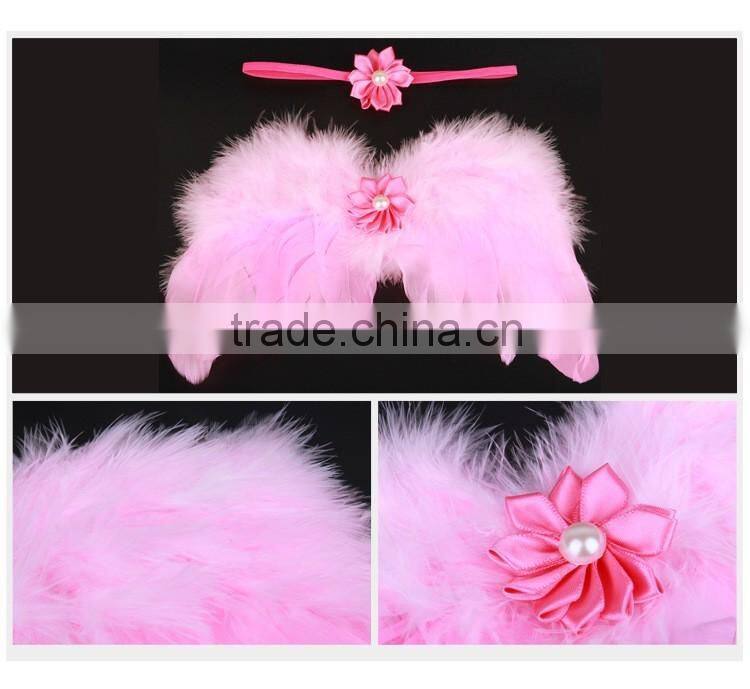 Cute Decorative Feather Costume Wings For Baby Photo Props,ribbon flower Headband Sets