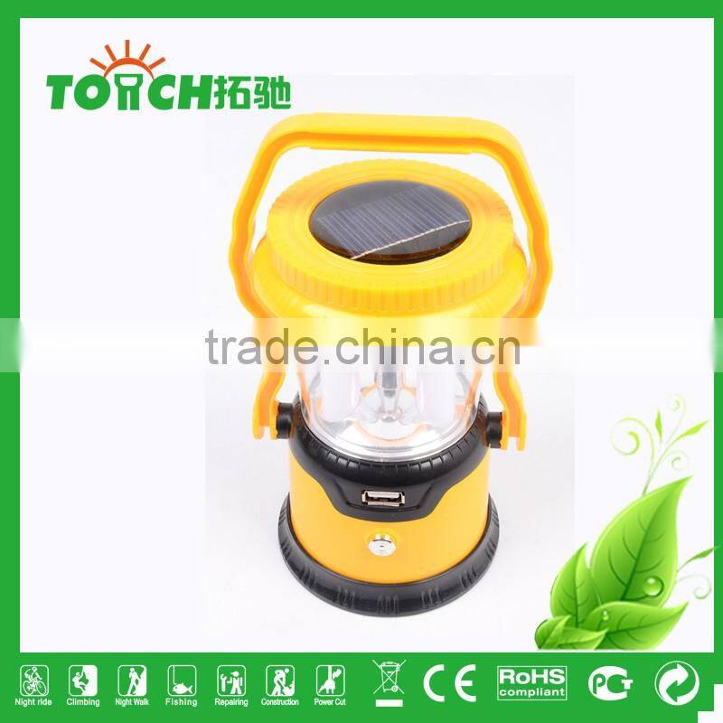 Vintage Design Red&Yellow Color ABS Plastic Lantern Solar LED Camping Light with 3w Torch Light