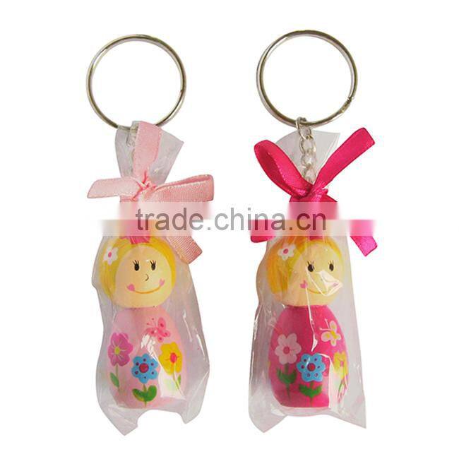 Cute key ring wooden car key ring pink doll key chain ring