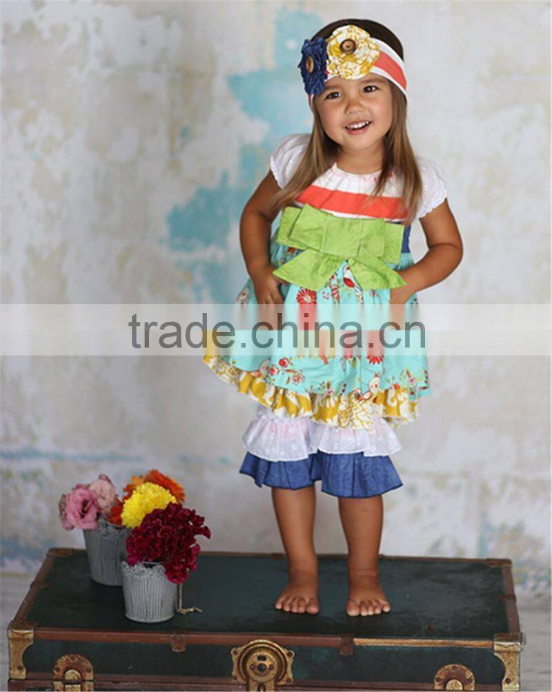 2016 newest fall children long sleeve dress boutique floral print multicolors ruffles lap dress outfits