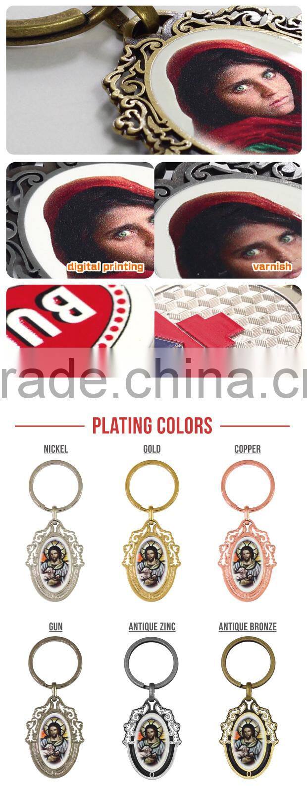New metal wholesale customized picture printed key chain rings for gift