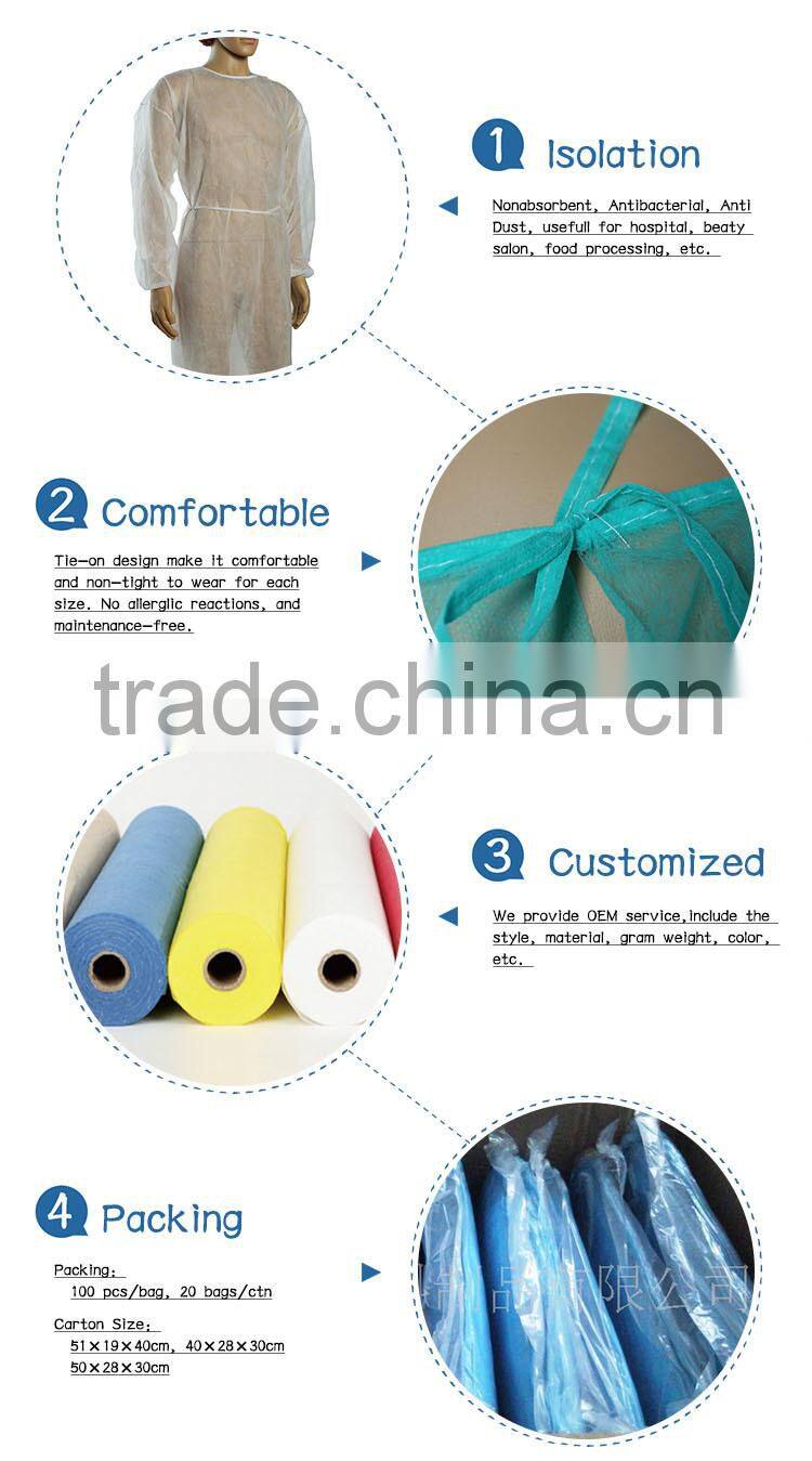 PP Nonwoven Yellow Disposable Isolation Gown