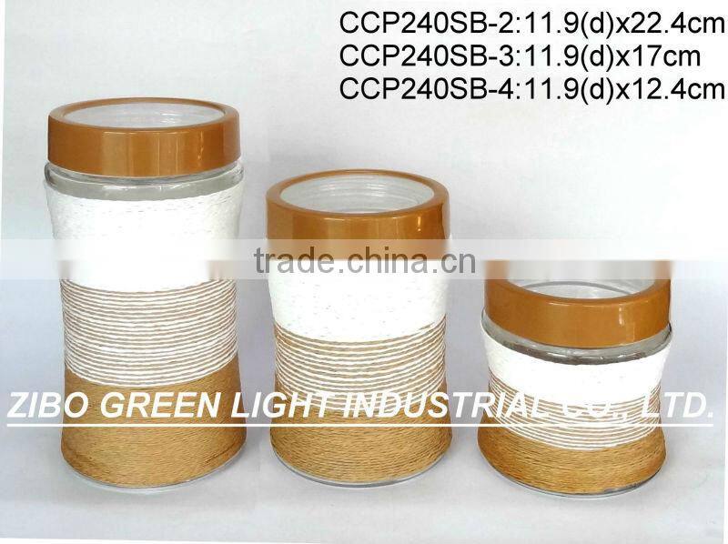 Glass jar with weaved coating and plastic lid (CP066SB)