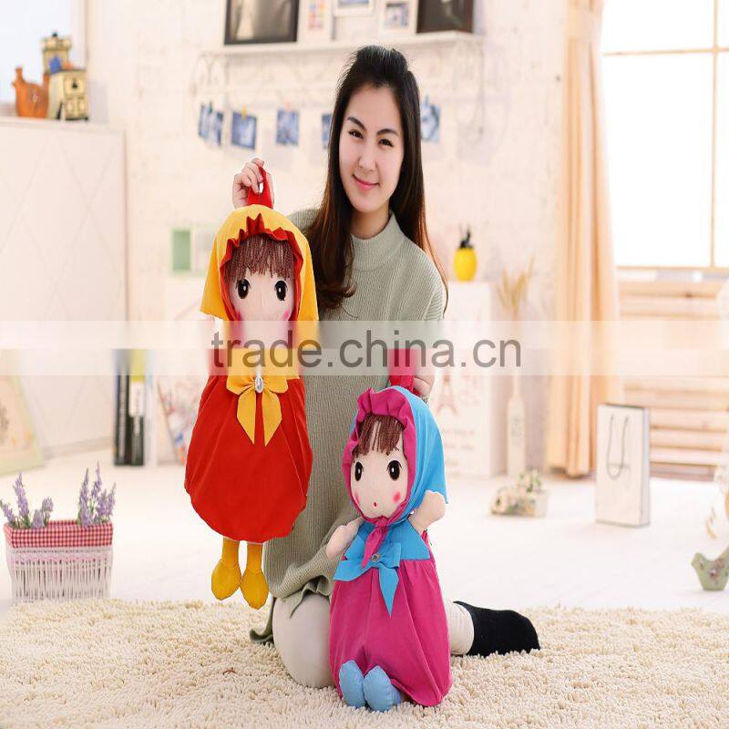 55cm beautiful customized beige stuffed plush Phil doll backpack with color-assorted windbreak& hood