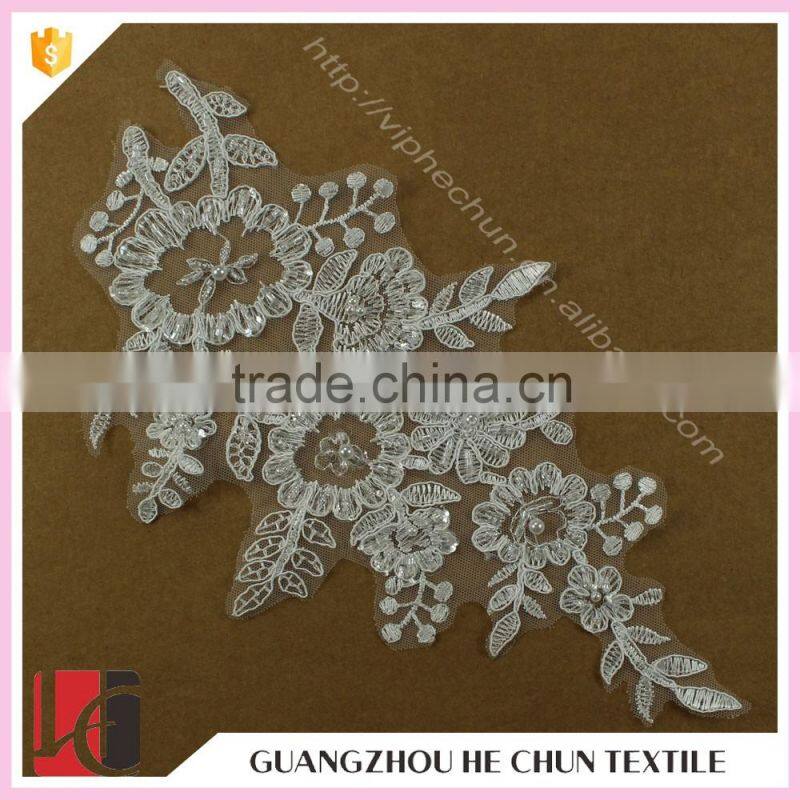 HC-2161-1 Hechun Latest Fashion Flower Shape Sequin Lace Applique Embroidery
