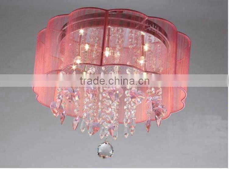 Pink modern crystal pendant light for high ceilings