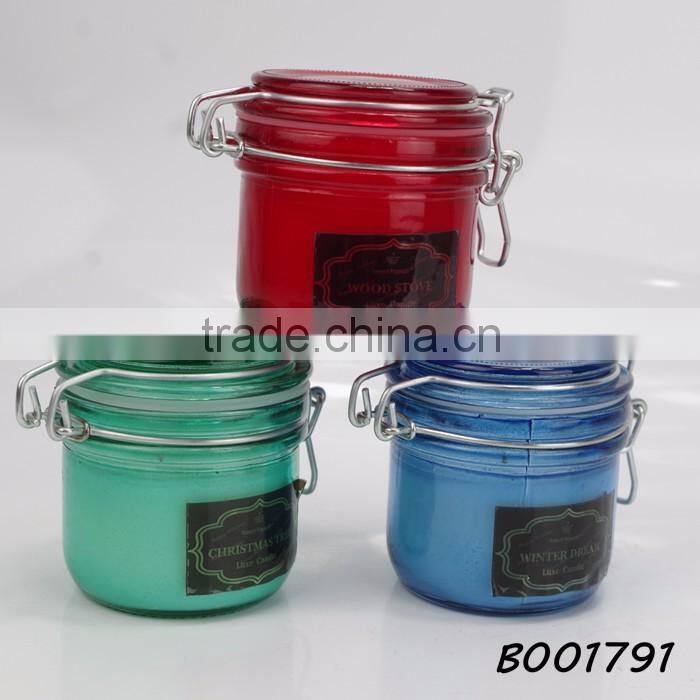 Wooden cover 3-wicks glass candle, clean glass cup scented votive candle