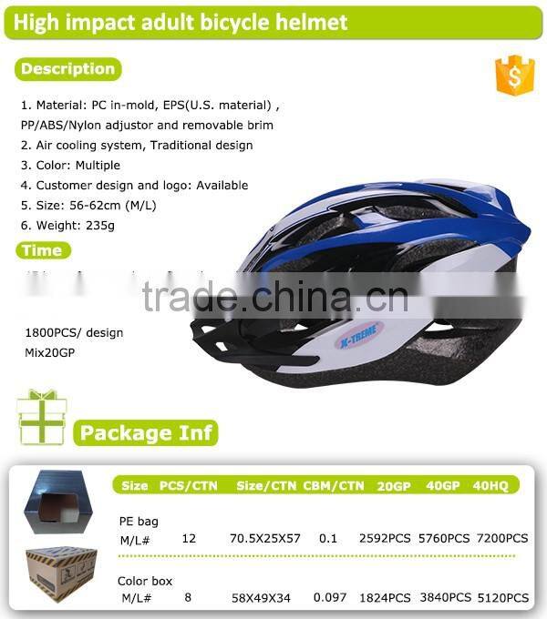 PC in mold high impact black eps adult bicycle helmet