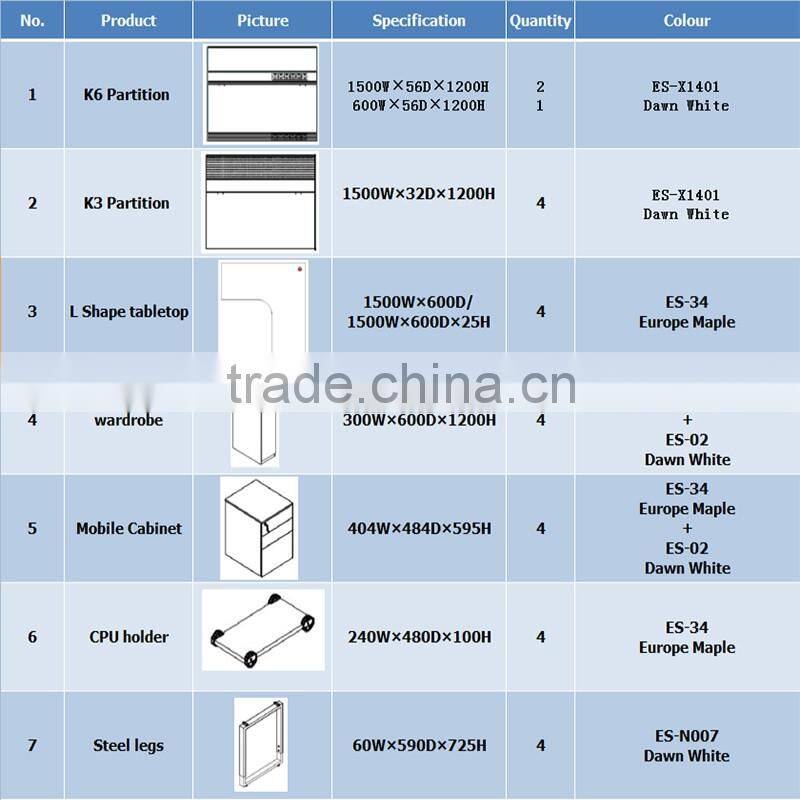 KU-IK6+K3 Unique Design Colorful Mfc Office Workstation With Fixed Pedestal And Orange Screen
