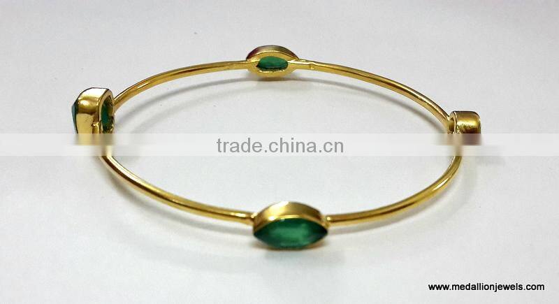 Labradorite Cushion Brass Gold Plated Bangles, Brass Gemstone Bangle, Fashionable Gemstone Bangle