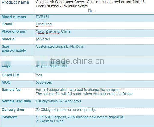 Outdoor Air Conditioner Cover - Custom made based on unit Make & Model Number - Premium oxford