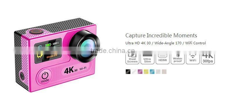 Dual Screen 4K 30fps Wifi Sport Camera 4k Action Camera With Waterproof Housing Case and remote controller