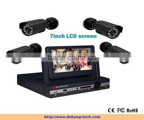 4ch 960H dvr kit security DVR kit with 7inch LCD Screen, cmos 800tvl security camera kit, ,iPhone&Anroid phone view