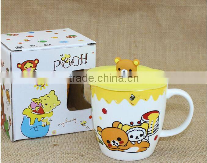 summer new simple lovely cartoon ceramic milk mug with porcelain spoon and lid