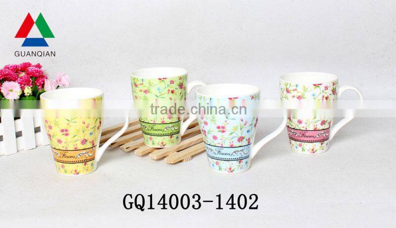 2014 400ml white bone china mugs tall with handle and printing Korean style good sale