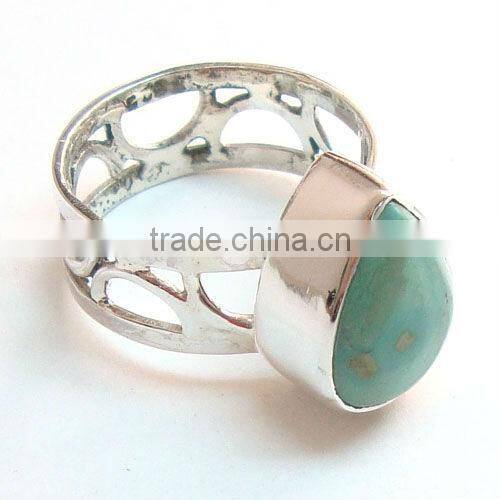 .925 Sterling Silver Tibetan Turquoise Finger Ring