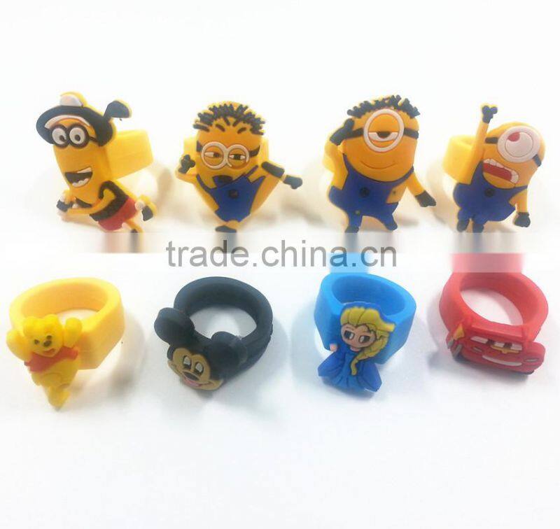 promotional soft pvc finger rings/cute rubber rings/funny cartoon finger rings