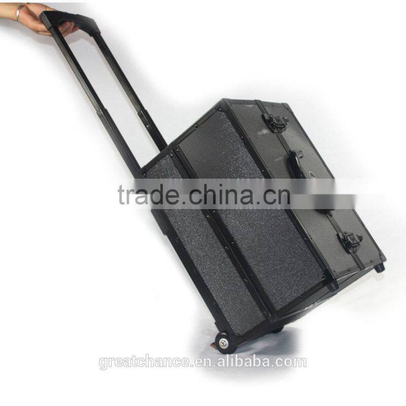 Pro 2 Wheel Rolling Aluminum Lockable Makeup Cosmetic Train Case