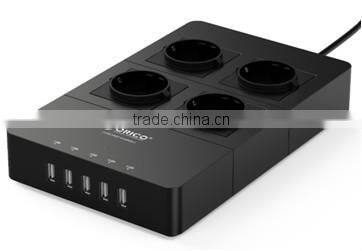 USB chargingport wih 6-way EU Individual Switch Extension Power Strip with Kid Protector