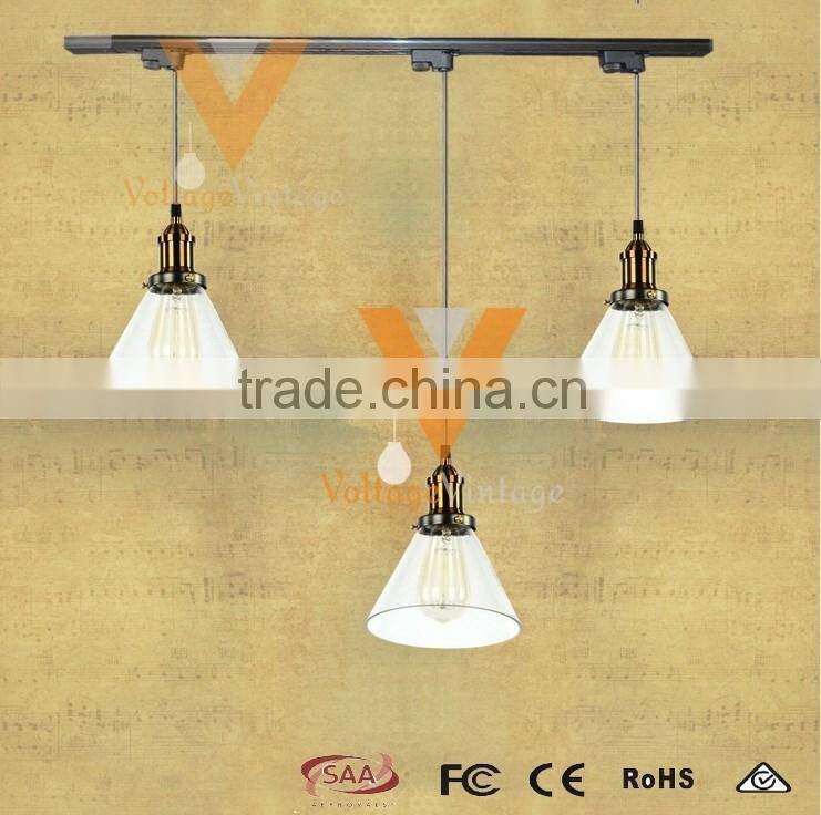 China Supplier Vintage Pendant Lamp Modern Glass Funnel Track Light Industrial Hanging Lamp