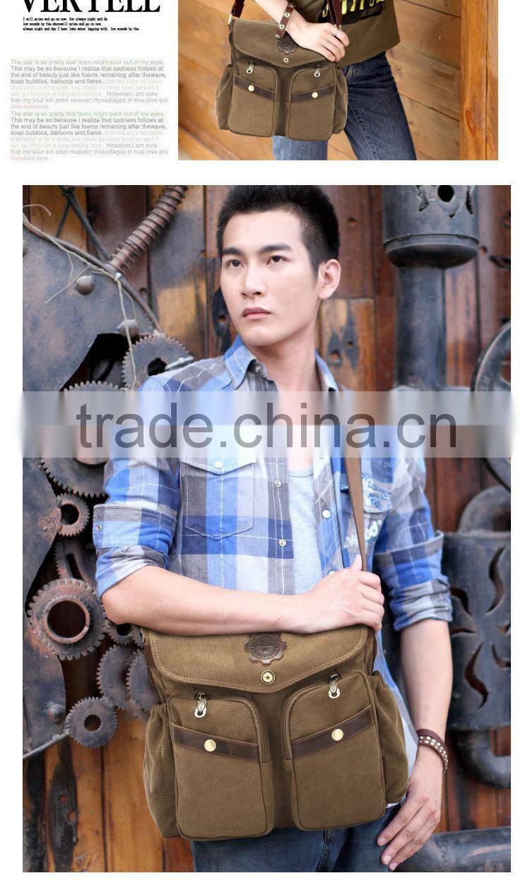 Single Shoulder Casual Messenger Bags Men Canvas Leather Shoulder Bag