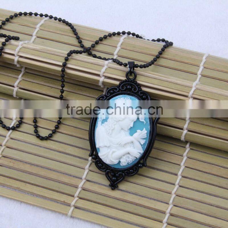 fashion jewelry necklace steampunk necklace classical blue resin silhouette cameo black pendant 2015 new made in China yiwu