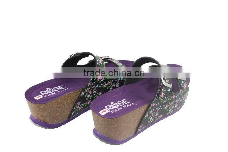 2015 Summer leather buckle cork outsole ladies fancy sandal