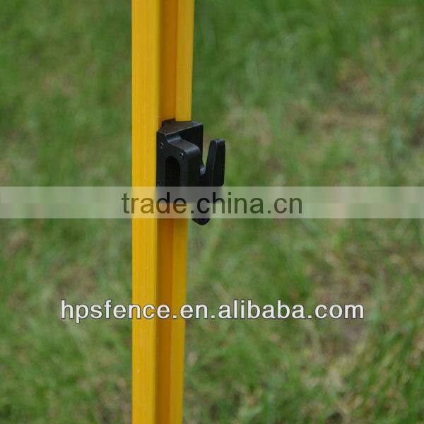 Fiber reinforced plastic tread in post for electric fence ropes and tapes