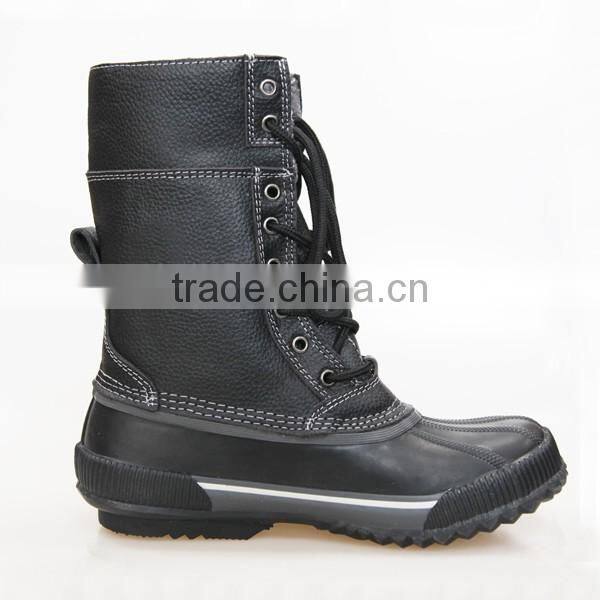 Mens Black Warm Genuine Leather Winter Boots